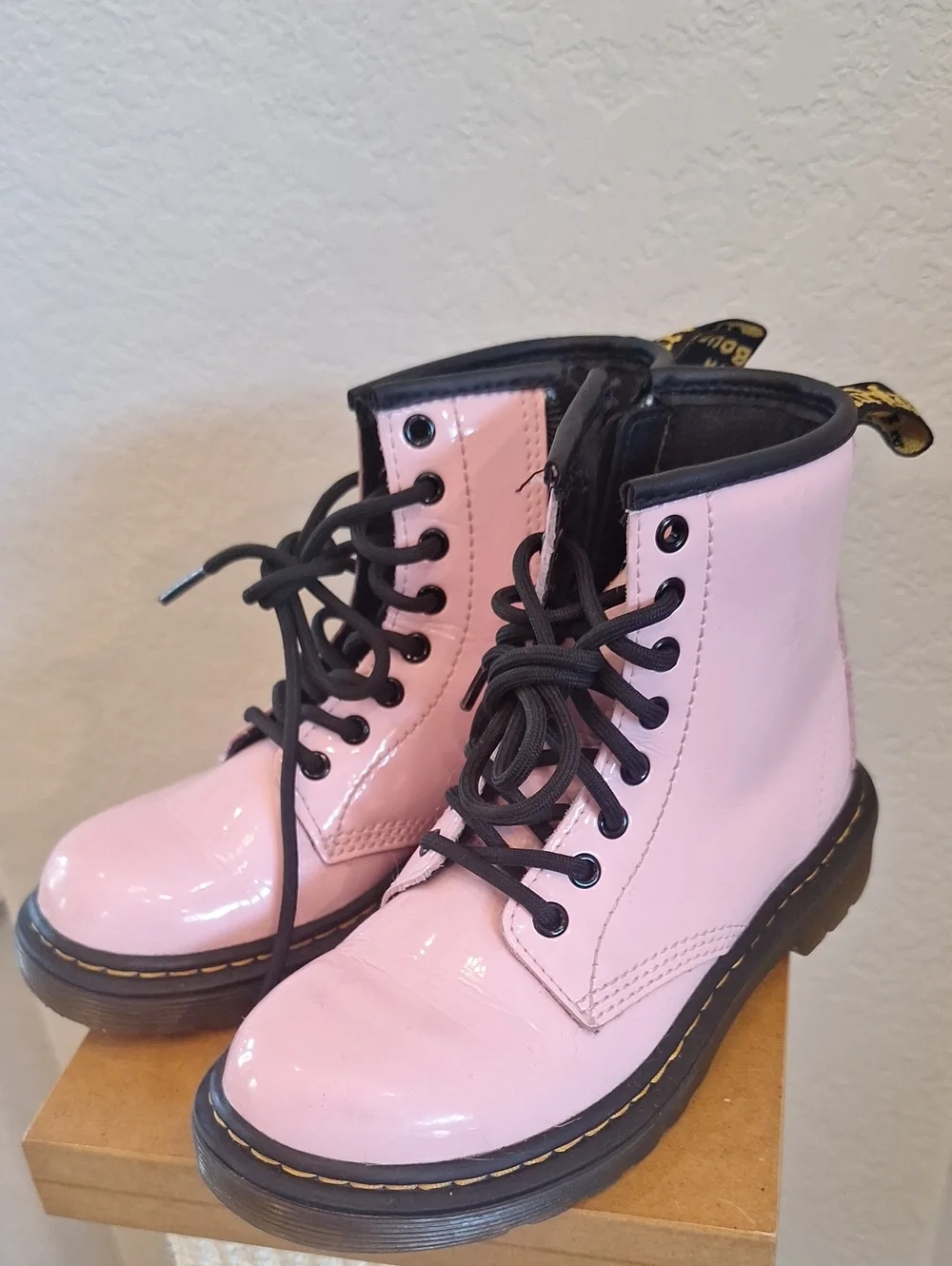 Dr. Martens Kids Patent Leather Lace Up Zip Up Combat Boots Pink Size US 12